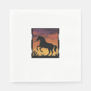 Vintage Sunset Horse Silhouette Western Engraving Napkin