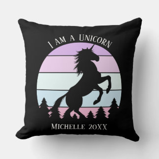 Vintage Sunset I am a Unicorn Rearing Name Date Cushion