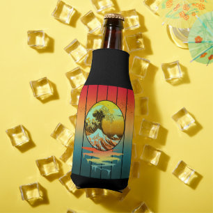 Vintage Sunset Japanese Kanagawa Wave Ocean Bottle Cooler