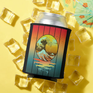Vintage Sunset Japanese Kanagawa Wave Ocean Can Cooler