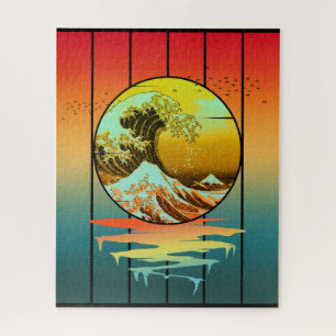 Vintage Sunset Japanese Kanagawa Wave Ocean  Jigsaw Puzzle