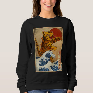 Vintage Sunset Japanese Kitty Cat Great Wave Off K Sweatshirt