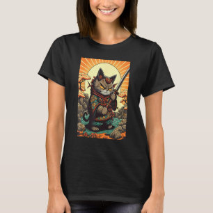 Vintage Sunset Japanese Samurai Kitten Kitty Cat T-Shirt
