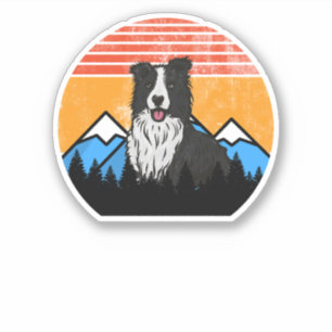 Vintage Sunset Mountains and Forest Border Collie
