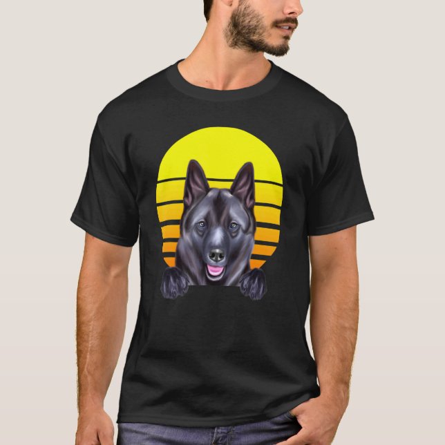 Vintage Sunset Norwegian Elkhound Dog T-Shirt (Front)