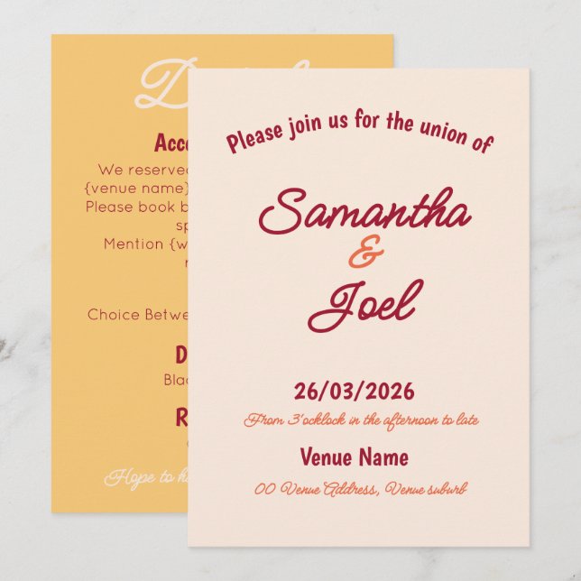 Vintage Sunset Retro Wedding Invitation (Front/Back)