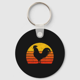 Vintage Sunset Rooster Chicken Farmer Key Ring