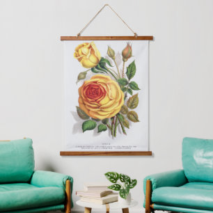 Vintage Sunset Rose Yellow & Orange Botanical Art Hanging Tapestry