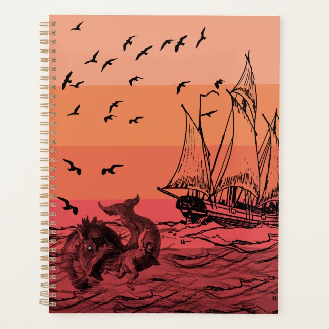 Vintage Sunset Sea Monster Sketch Planner (Front)