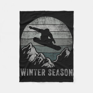 Vintage Sunset Ski Snowboard Skiing Mountain Winte Fleece Blanket