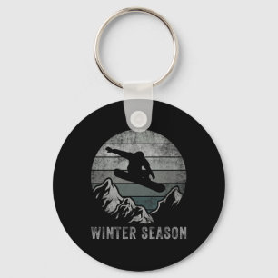 Vintage Sunset Ski Snowboard Skiing Mountain Winte Key Ring