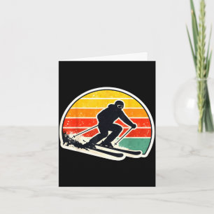 Vintage sunset skier silhouette retro skiing ski card