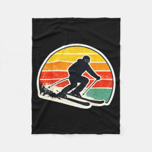 Vintage sunset skier silhouette retro skiing ski fleece blanket