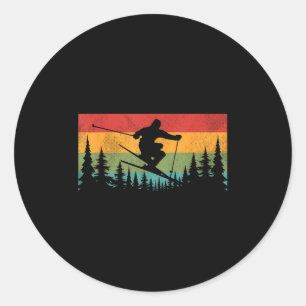 Vintage Sunset Skiing For Downhill Skiers Retro Sk Classic Round Sticker