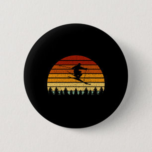 Vintage Sunset Skiing Gift For Skiers _1 6 Cm Round Badge