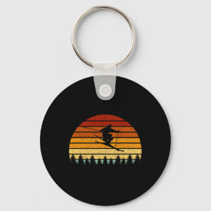 Vintage Sunset Skiing Gift For Skiers Key Ring