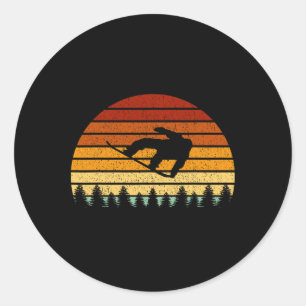 Vintage Sunset Snowboarding Gift For Snowboarders Classic Round Sticker