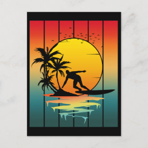 Vintage Sunset Surfing Surfer Ocean Surf Holiday Postcard