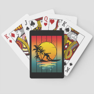 Vintage Sunset Surfing Surfer Ocean Surf Playing Cards