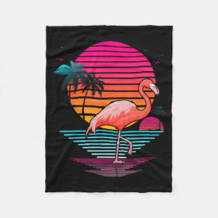 Vintage Sunset Tropical Flamingo Summer Family Fleece Blanket