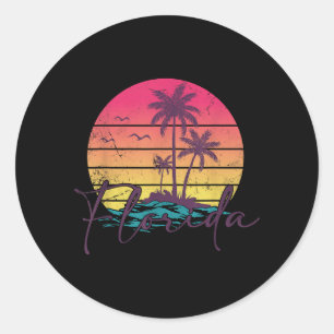 Vintage Sunset Tropical Summer Vacation Florida Classic Round Sticker