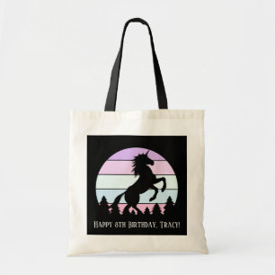 Vintage Sunset Unicorn Rearing Name Date Birthday Tote Bag