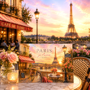 Vintage Sunset Watercolor Paris France Travel Holiday Postcard