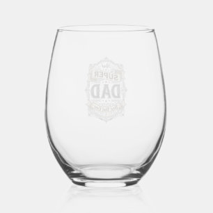 Vintage Super Dad Badge Shirt Design_1 Stemless Wine Glass