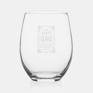 Vintage Super Dad Best Dad Ever Shirt Design_1 Stemless Wine Glass