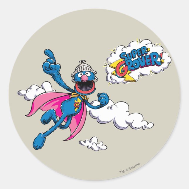 Vintage Super Grover Classic Round Sticker (Front)