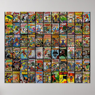 Vintage Superhero Comic Book Collection Pattern Fa Poster