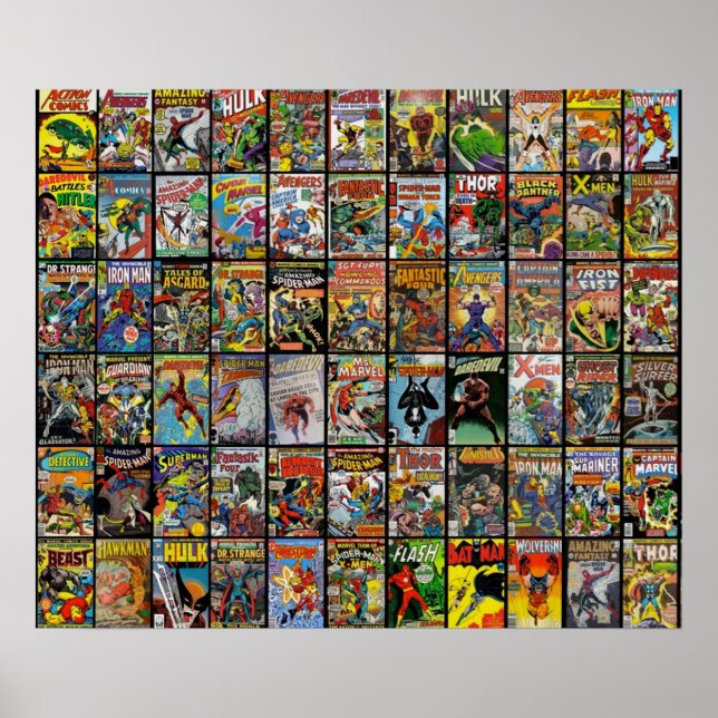 Vintage Superhero Comic Book Collection Pattern Fa Poster (Front)