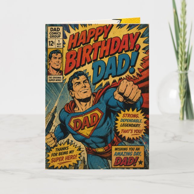 Vintage Superhero Dad Birthday Card (Front)