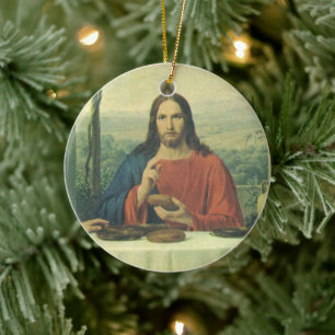Vintage Supper At Emmaus with Jesus Christ Ceramic Ornament