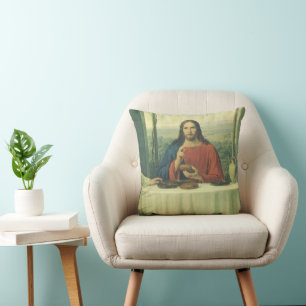 Vintage Supper At Emmaus with Jesus Christ Cushion