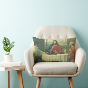 Vintage Supper At Emmaus with Jesus Christ Lumbar Cushion