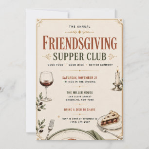 Vintage Supper Club Friendsgiving Dinner Invitatio Invitation