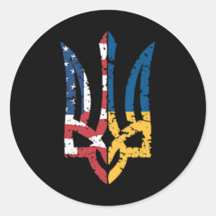 Vintage Support Ukraine American Flag Ukrainian Tr Classic Round Sticker