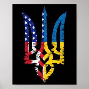 Vintage Support Ukraine American Flag Ukrainian Tr Poster