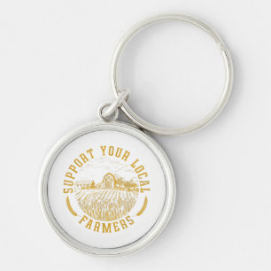 Vintage Support Your Local Farmers Farming Farm Fa Key Ring