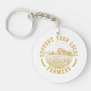 Vintage Support Your Local Farmers Farming Farm Fa Key Ring