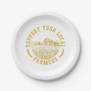 Vintage Support Your Local Farmers Farming Farm Fa Paper Plate