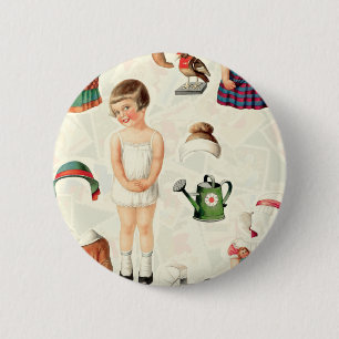 VINTAGE SUPREME PAPER DOLLS SWEETIE 6 CM ROUND BADGE