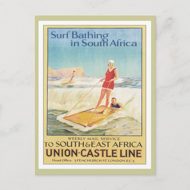 Vintage Surf Bathing South Africa Postcard (Front)