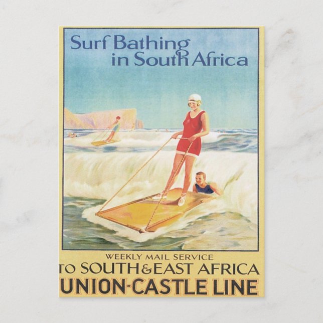 Vintage Surf Bathing South Africa Postcard (Front)
