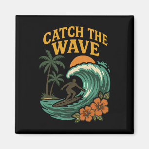 Vintage Surf Catch The Wave Retro Wave Surfer Beac Magnet
