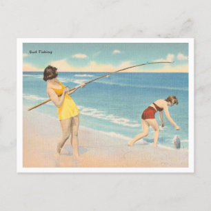 Vintage Surf Fishing in Florida Two Women Postcard