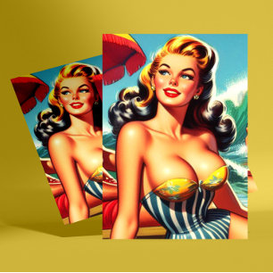 Vintage Surf Pin-up Postcard
