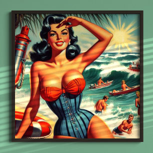 Vintage Surf Pin-up Poster