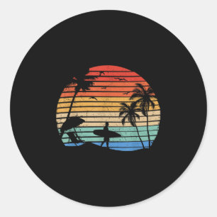 Vintage Surf Retro Surfing Beach Classic Round Sticker